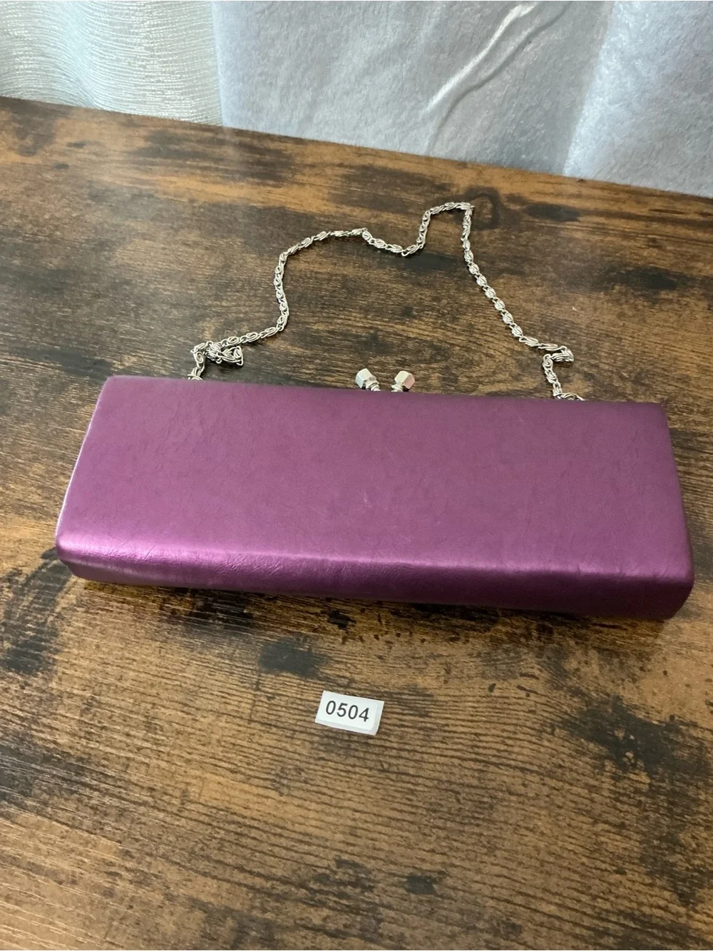 Purple Satin Evening Clutch with Chain Strap